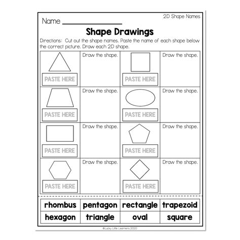 2nd Grade Math Worksheets Geometry 2d Shape Names Shape Drawings Lucky Little Learners