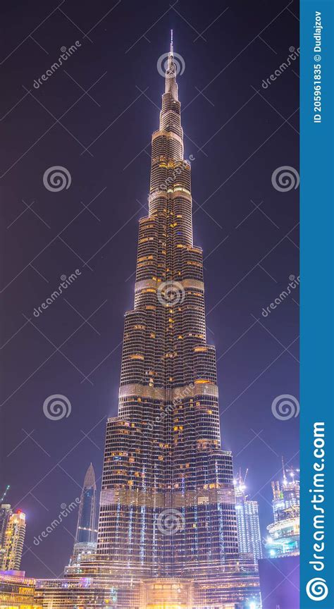 Night View Of The Burj Khalifa Skyscraper In Dubai Which Is The World