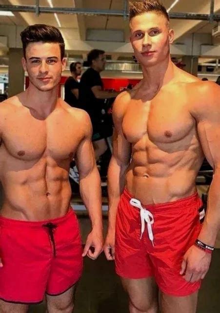 shirtless male beefcake muscular duo gym jocks hunk picclick uk