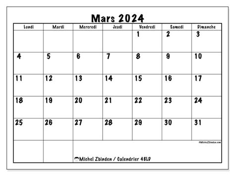 Calendrier Mars 2024 École Ld Michel Zbinden Ca