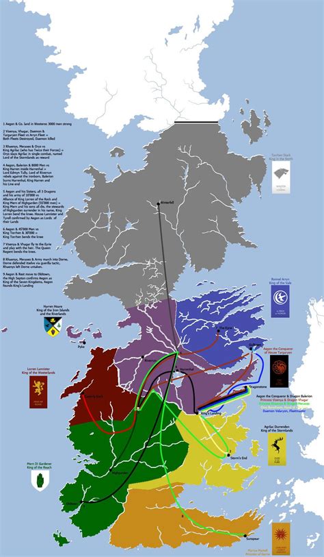 A Map Explaining The Original Conquest By Aegon Targaryen Three