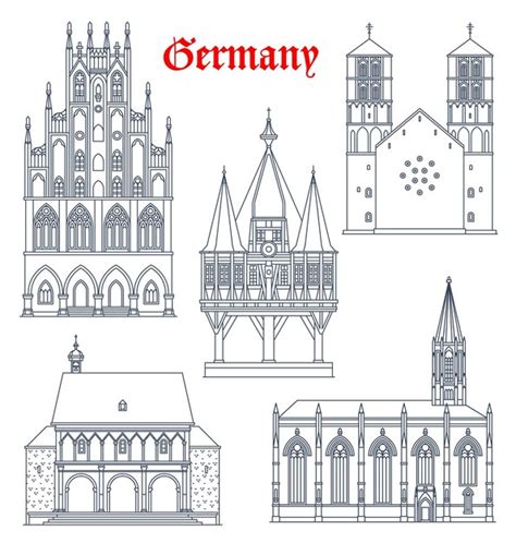 Premium Vector Germany Landmark Buildings And Cathedrals Icons