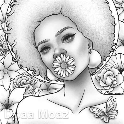 Printable Coloring Page Black Girl Floral Portrait In Coloring My XXX Hot Girl