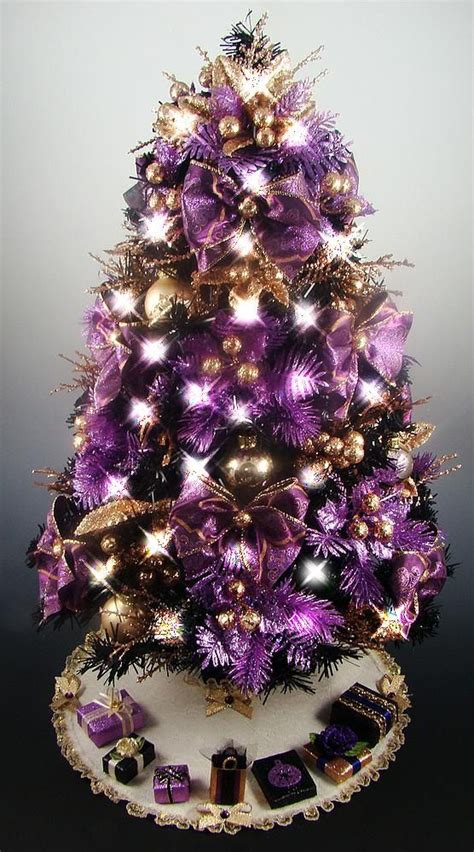 Decorated Mini Tabletop Christmas Tree Black Purple Gold Lavender