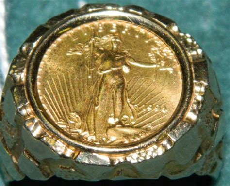 10k Mens Nugget Ring W 1994 Gold Liberty Coin Lot 496