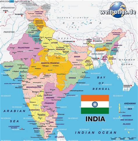 Índia Político E Mapa Físico Político E Mapa Físico Da Índia Ásia
