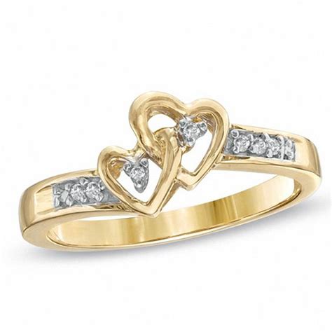 Diamond Accent Double Heart Promise Ring In 10K Gold Promise Rings