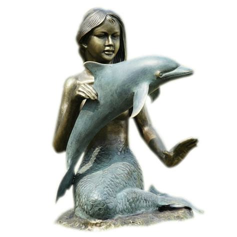 Mermaid And Dolphin Aluminum Garden Sculpture