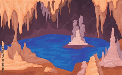 Stalagmite Cave Dark Cavern Inside Cartoon Background With Stalagmites