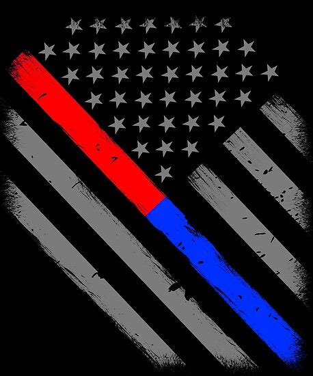 Thin Red Line Thin Blue Line Firefighter Police Flag Poster By