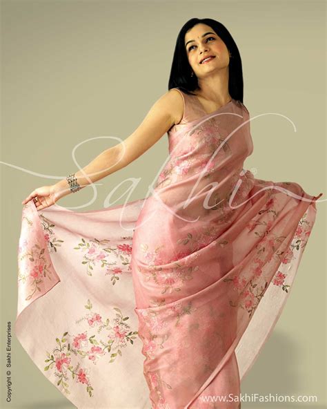 Pink And Multi Colour Organza Saree Saree Designs Elegant Saree