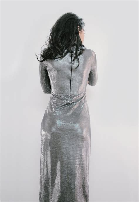 Silver Turtleneck Evening Dress