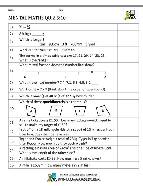 Mental Maths Practise Year 5 Worksheets Year 5 Maths Worksheets