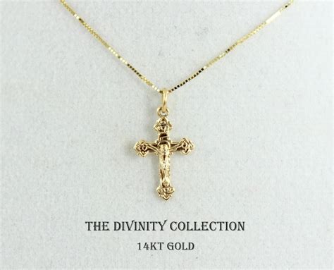 SOLID 14KT GOLD Crucifix Cross Necklace Women Girls Small