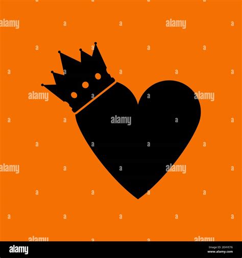 Valentine Heart Crown Icon Black On Orange Background Vector