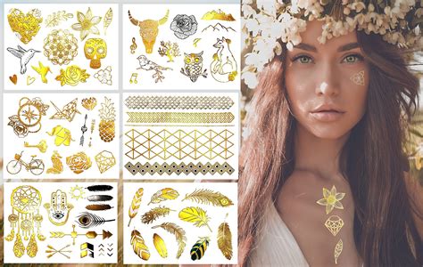 Terra Tattoos Metallic Temporary Tattoos Over 60 Artistic Designs In Gold Silver And Black 6