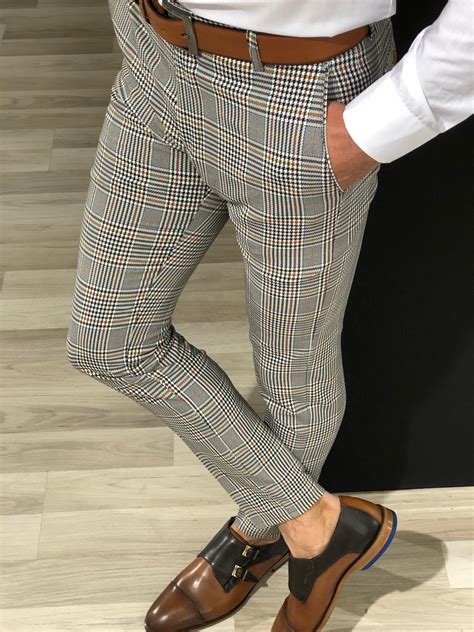 Buy Gray Slim Fit Plaid Pants By With Free Shipping