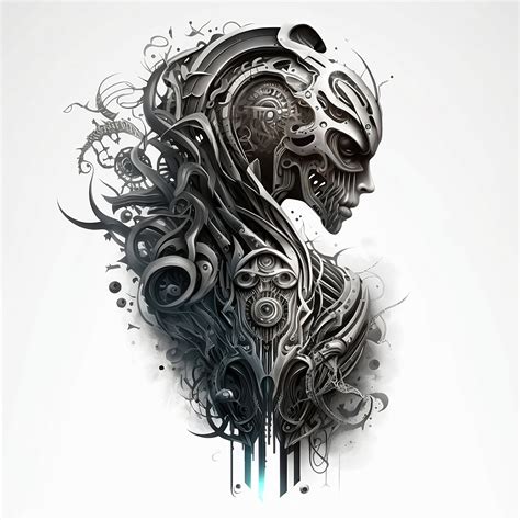 Biomechanical Tattoo Design White Background Png File Download High