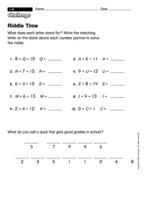 The logiclike team picked for you a bunch of easy and exciting riddles for kids. Riddle Time - Math Worksheet With Answers printable pdf download