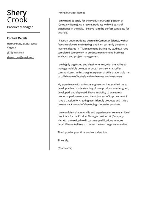 Experienced Product Manager Cover Letter Example Free Guide