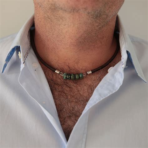 Turquoise Necklace For Men Leather Necklace Mens Necklace Boyfriend