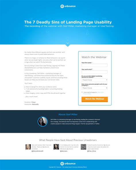 Your landing page headline should be compelling, catchy, and speak in the language of your audience. The 8 Best Webinar Landing Page Examples & What They Get ...