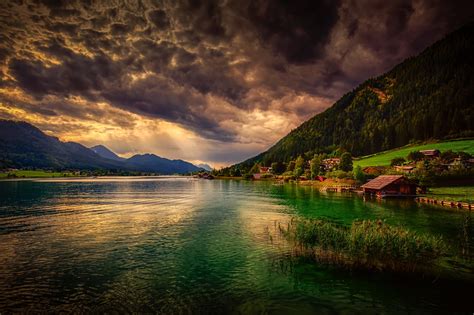 Landscape Photography Of Body Of Water And Moutains Sky Clouds Water