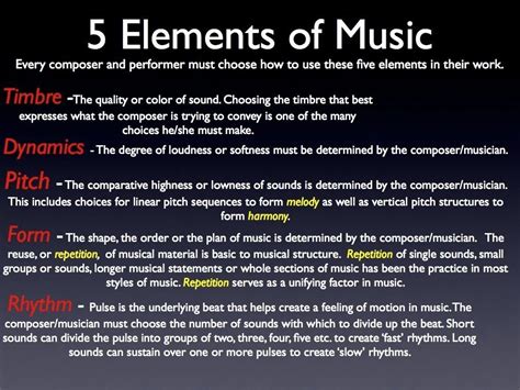 This element of music arises when pitches are vertically combined, usually in groups of three notes. 5 main elements of music. http://blog.lrei.org/mmclean/files/2008/10/slide_001.jpg | Music blog ...