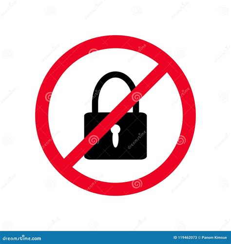 No Lock Flat Symbol Vector Icon Forbidden Sign Isolated On White