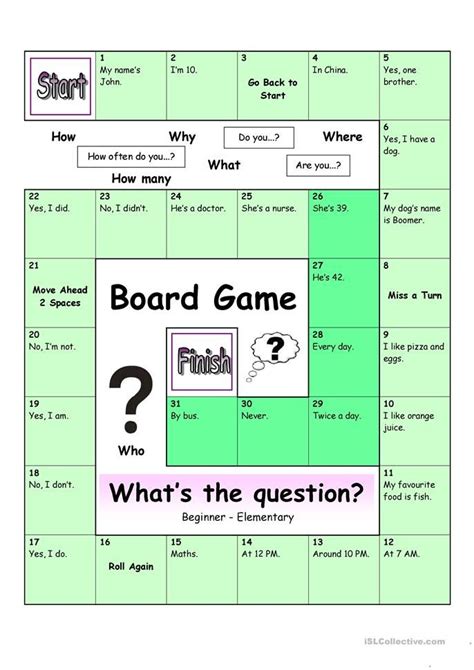 Board Game What´s The Question Easy English Esl Worksheets For