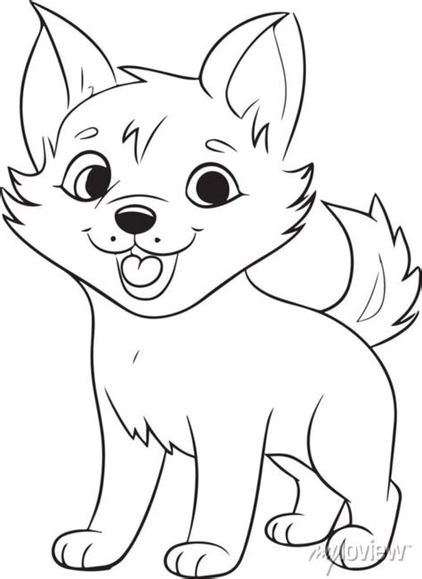 Anime Dog In Cartoon Style Anime Dog Coloring Page Vector Wall