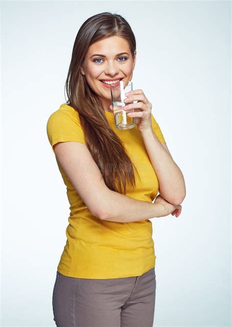 Young Woman Drink Water Isolated Portrait Stock Image Image Of