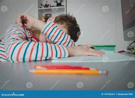 Child Tired And Bored Of Doing Homework Kid Stressed From Learning