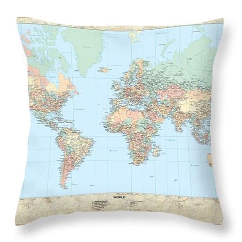 Huge Hi Res Mercator Projection Political World Map Throw Pillow For