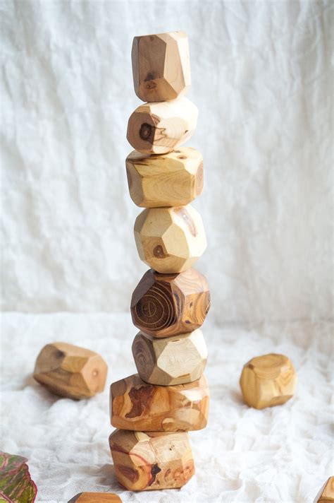 Natural Wooden Toy Stacking Rocks Balancing Stones Toddler Building