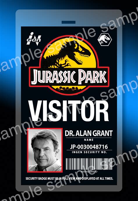 Jurassic Park Alan Grant Visitor Id Replica 3 X 5 Etsy