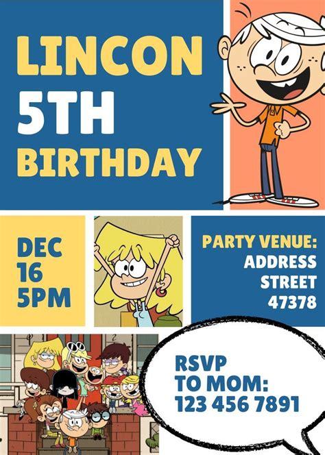 Loud House Birthday Party Invitation Card Printable Digital Birthday Party Invitations