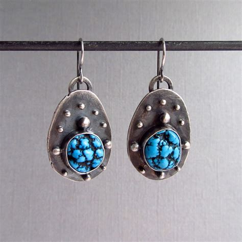 Kingman Turquoise Earrings Set In Sterling By Laurenmeredith