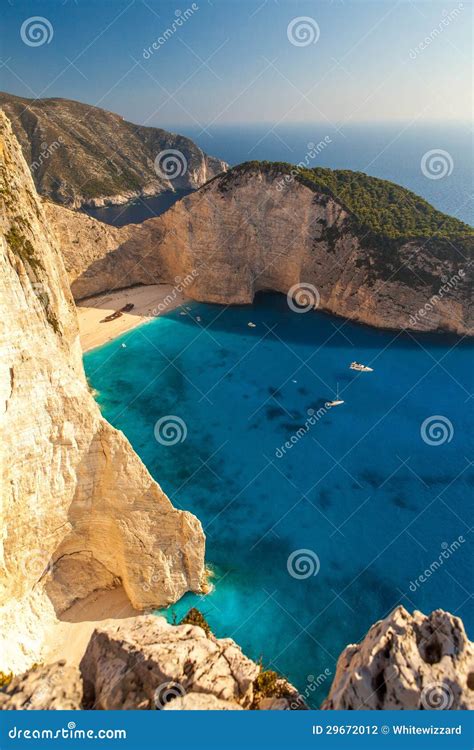 View Of The Shipwreck On The Beach Navagio In Zakynthos Greece Stock