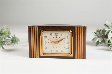 Vintage Electric Clock Wood And Brass Telechron Art Decor Mantle