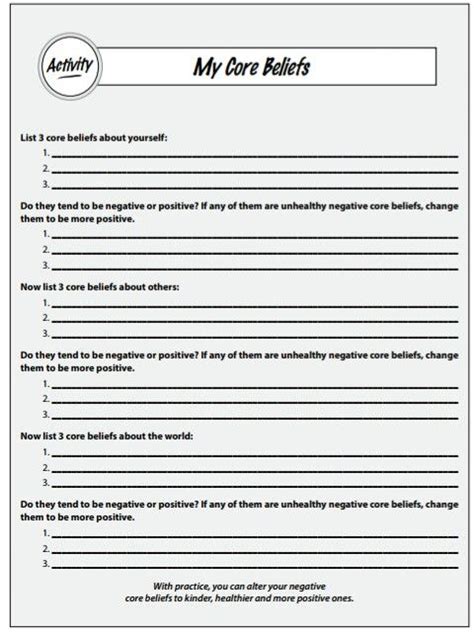 Core Beliefs Worksheet Gallery Swigert