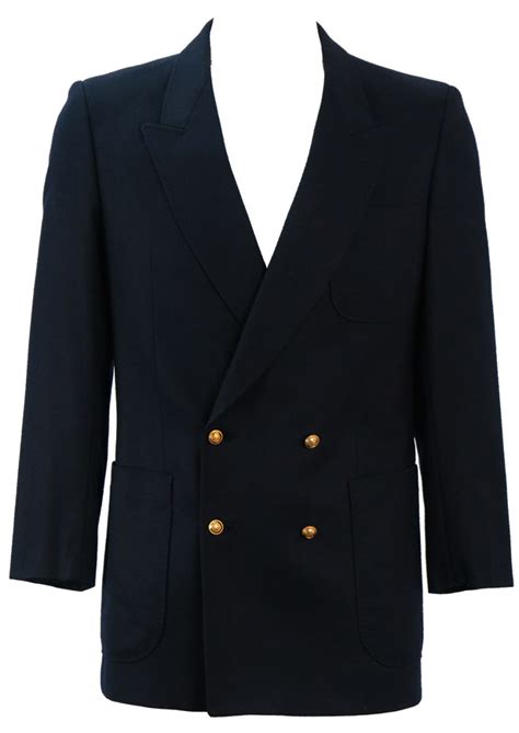 Navy Blue Pure Wool Double Breasted Blazer With Gold Buttons Sm
