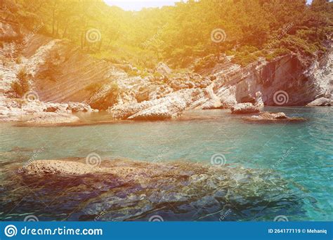 Landscape Of Turkey Natural Rock Mountains Over Blue Sea Water Stock