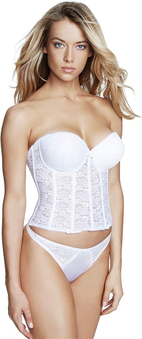 Dominique Lace Low Back Plunge Strapless Push Up Bustier Style White A At Amazon