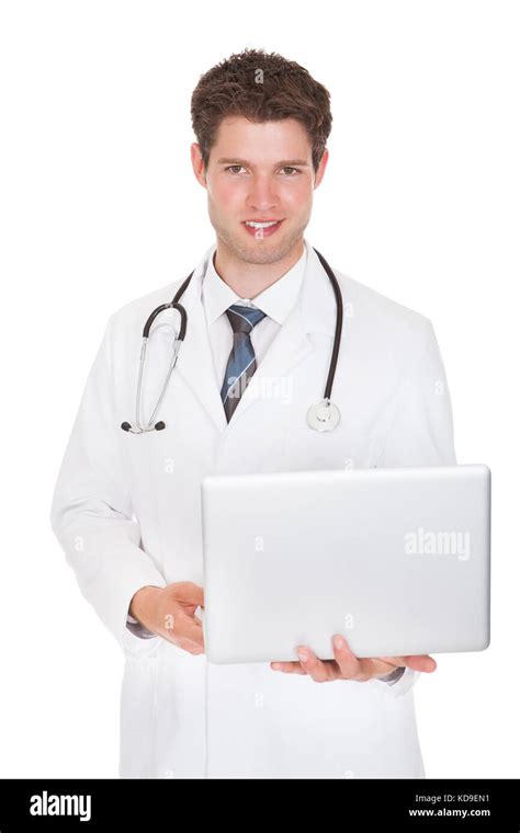 Portrait Of A Male Doctor With Laptop Stock Photo Alamy