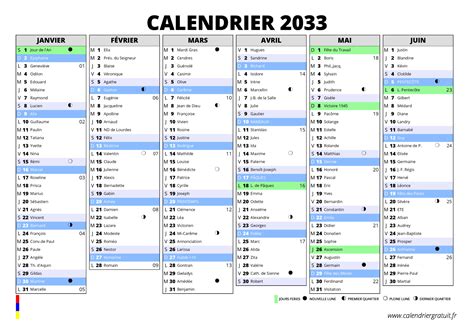Calendrier 2033