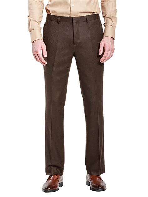 Mens Formal Business Skinny Flat Straight Brown Iron Free Pants With