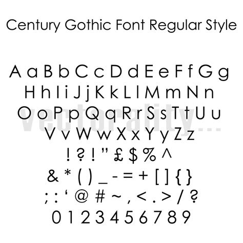 Century Gothic Font Regular Style Alphabet Numbers Letters Etsy