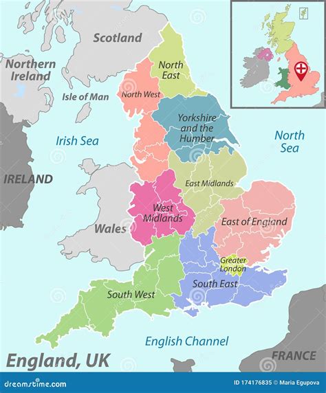Mapa De Inglaterra Con Los Distritos Ilustración Del Vector