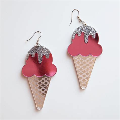 Pink Ice Cream Earrings Liked On Polyvore Featuring Jewelry Earrings Acrylic Earrings